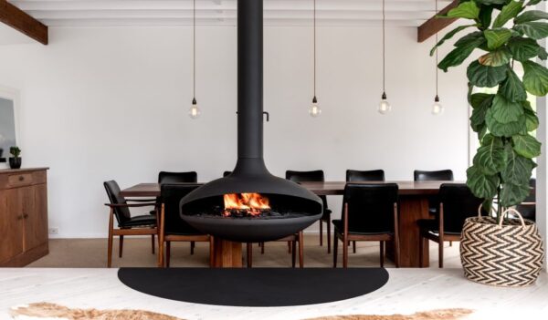 The Aether fireplace in the dining room