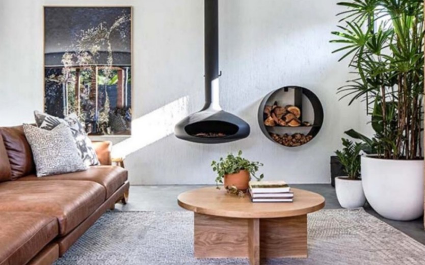 house with suspended fireplace